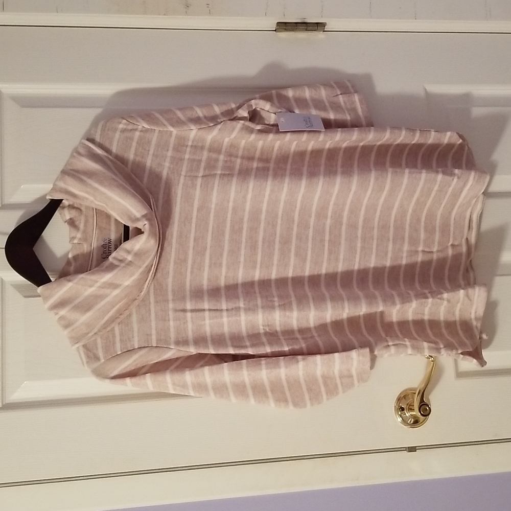 Soft cowlneck shirt womens striped tan sz L